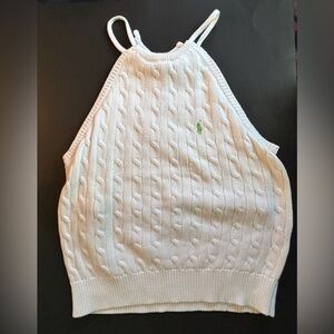 Ralph Lauren Halter tie sweater cable knit sleeveless sweater tank top white XL